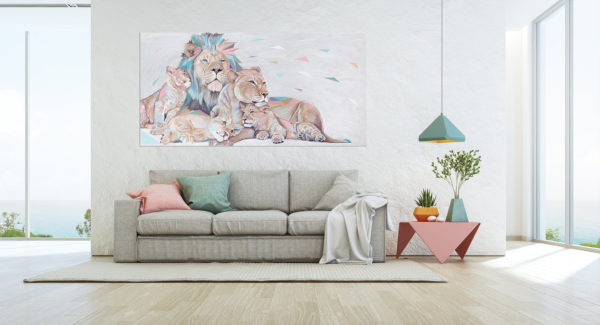 ציור לסלון משפחת אריות 3 גורים